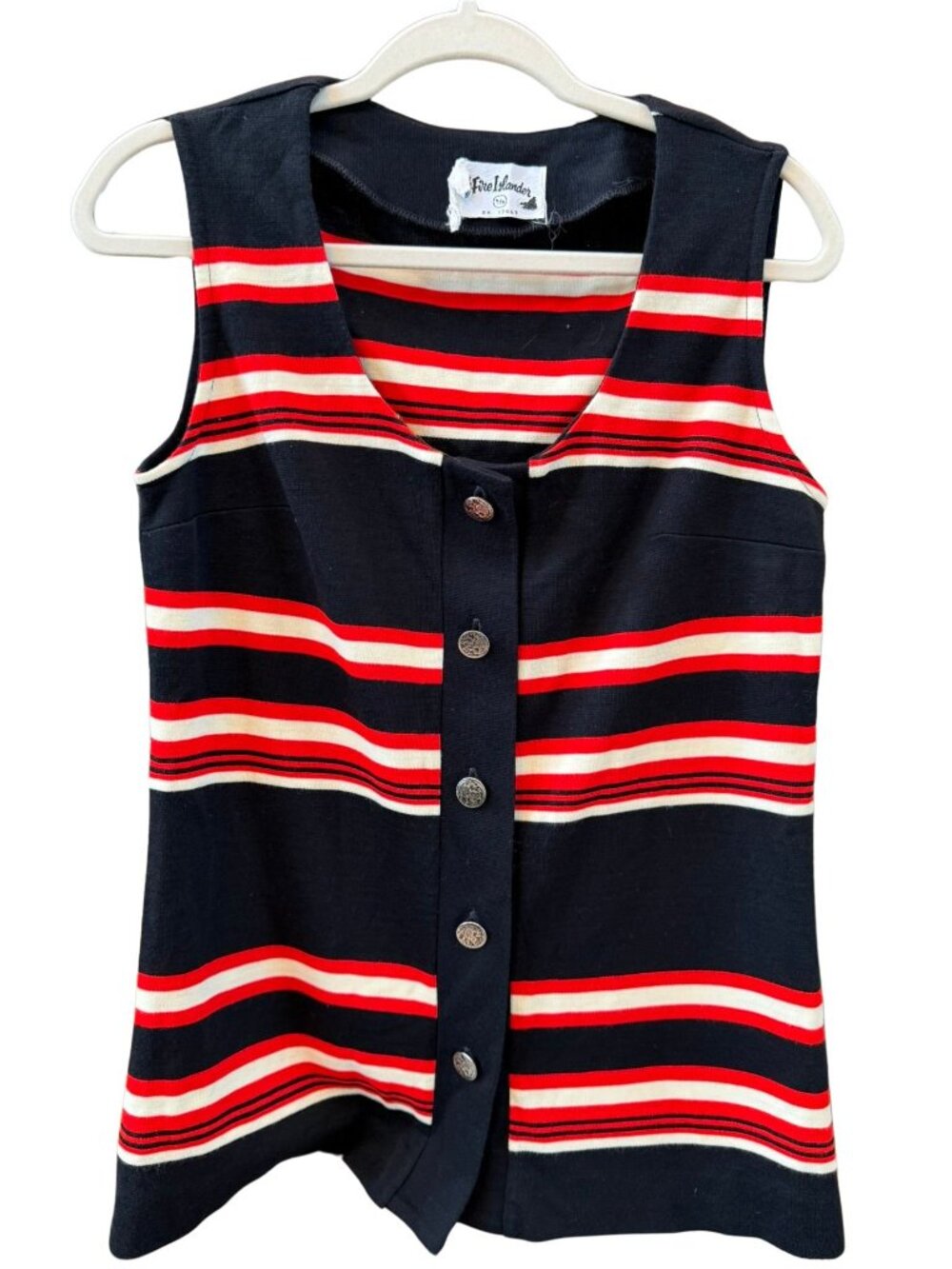 1960s Vintage Firelander Knit Shell Vest Mod Stripe Navy Red White 9/10 Rare